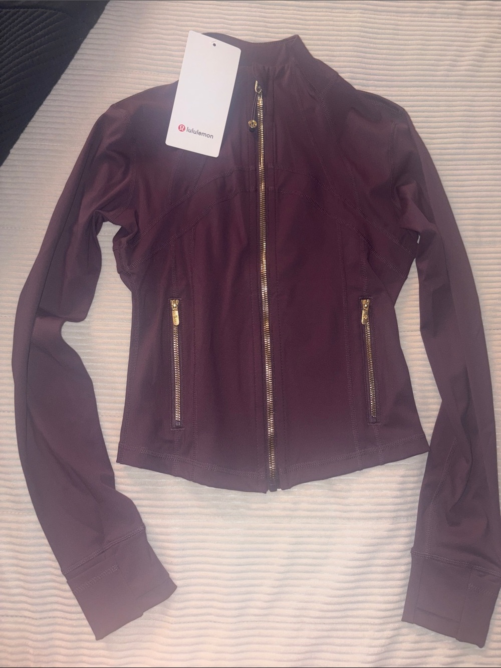 lululemon athletica Burgundy Bomber Jacket with Gold Zippers